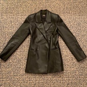 Zara XS Black Faux Leather Blazer